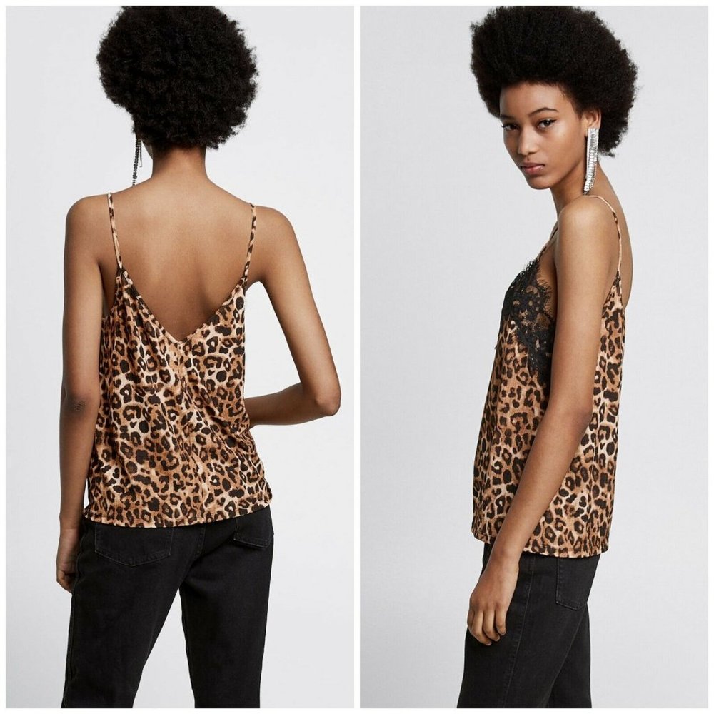 Zara Trf Leopard Animal Print Lace Tank Cami